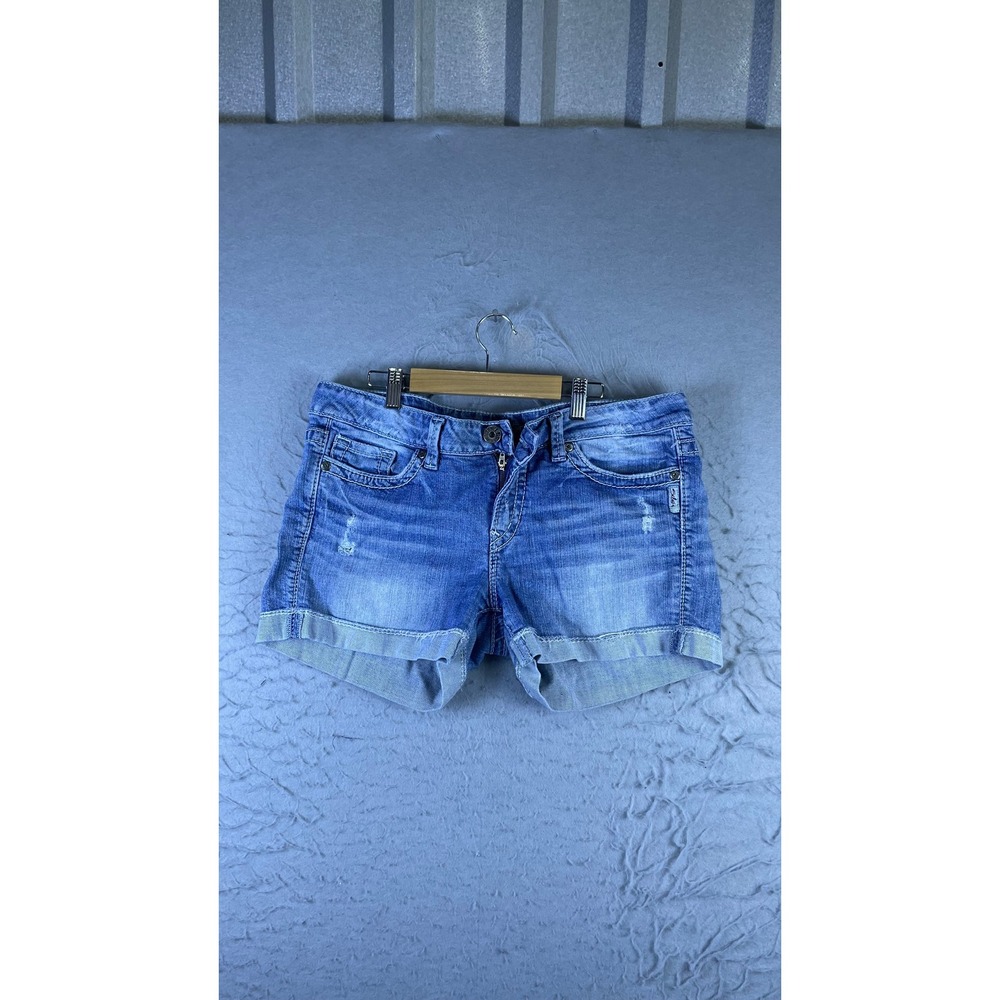 Silver Jeans Co Denim Shorts Womens 31 Blue Excellent Cuffed Distressed Low Rise